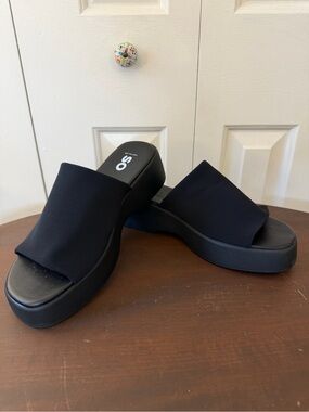 SO Black Platform Slide Mules